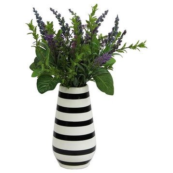 Admired By Nature Artificial Lavender With Mixed Plant Foliage Striped Vase