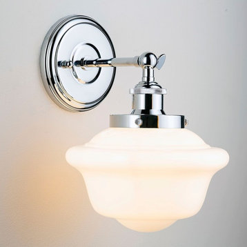 Lavagna 1 Light Schoolhouse Wall Sconce with Milk Glass, Polished Chrome