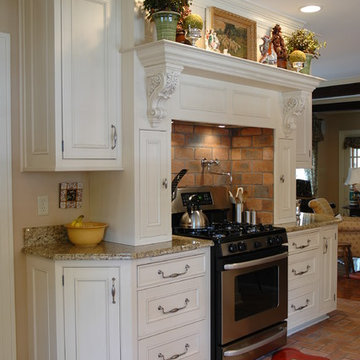 Traditional Kitchen with Brick Flooring