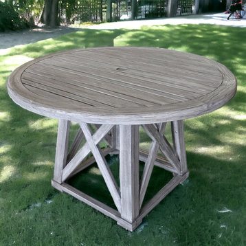 Courtyard Casual Driftwood Gray Teak Round Surf Side Outdoor Dining Table