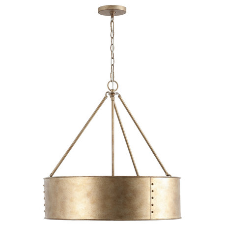 GetLedel 24" 5-Light Distressed Metal Drum Chandelier, Distressed Gold