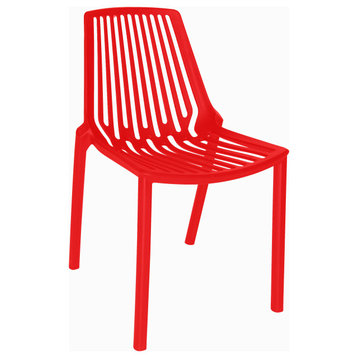 LeisureMod Acken Mid-Century Modern Plastic Dining Chair, Red