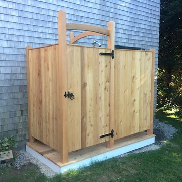 Western Red Cedar outdoor shower with deck platform.