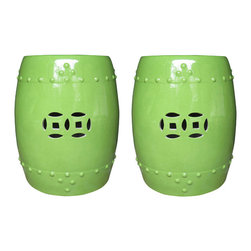 Lime Green Ceramic Chinese Garden Stools Set - Products