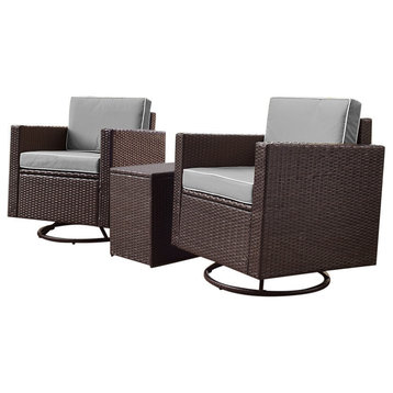 Palm Harbor 3-Piece Outdoor Wicker Conversation Set With Gray Cushions