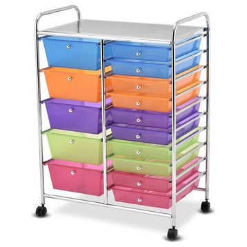 Modern 15-Drawer Utility Rolling Organizer Cart Multi-Use Storage, Multicolor