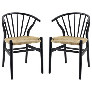 Side Dining Chair, Set of 2, Wood, Black, Modern, Bistro Restaurant Hospitality