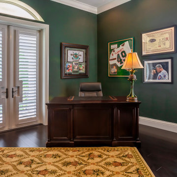 Refined Home Office with Statement Wall and Classic Accents