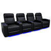 Valencia Piacenza Power Headrest Top Grain Leather Home Theater Seating Black, Black, Row of 4