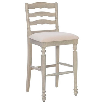 Linon Marino Wood 30" Bar Stool with Padded Seat & Ladder Back in Antique White
