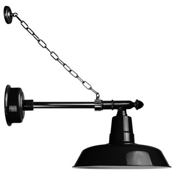 22" Vintage LED Wall Light With Victorian Arm and Chain, Black