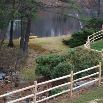 4 ft high Post and Rail, Full Round cedar fencing.