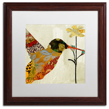 Color Bakery 'Hummingbird Brocade III' Art, Wood Frame, White Matte, 16"x16"