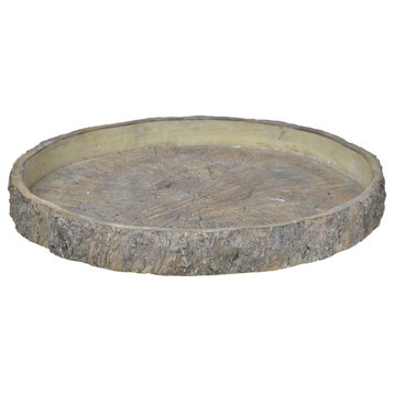 Benzara BM200905 Decorative Cemented Log Plate With Distressed Details, Gray