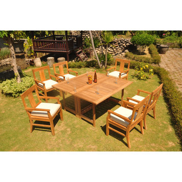7-Piece Outdoor Teak Dining Set: 60" Square Butterfly Table, 6 Osbo Arm Chairs