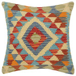 Bareens Designer Rugs - Southwestern Turkish Elease Hand Woven Kilim Throw Pillow - Embellish your home with this timeless casual chic handmade Southwestern Kilim throw pillow covers made with and cotton. Constructed on a loom by Nomad Turkman people with hand spun and Natural Vegetable dyes these beautiful Kilim pillow covers are known for their beautiful repetitive geometrical, naturalistic floral and traditional patterns yet still giving it a moden look. Masterfully artisan-crafted on traditional Kilim looms with a contemporary fashion palette producing bold intricate sharp patterns making them a standout piece in any decor.