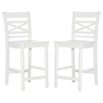 Home Square 24.25" Wood Counter Stool in White Finish - Set of 2