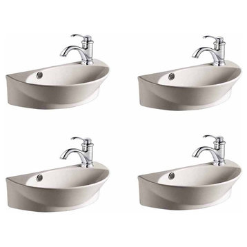 Wall Mount Sink White Porcelain with Single Faucet Hole Set Of 4