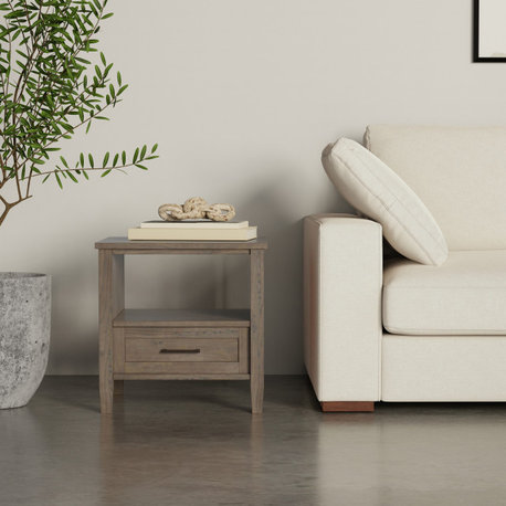 Ela SOLID WOOD End Table, Smoky Brown