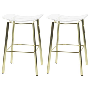 Fox Hill Trading Pure Decor 24" Metal Barstools in Clear/Gold (Set of 2)