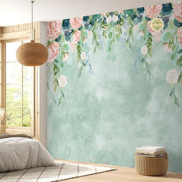 Water Color Look Hanging Floral Wallpaper for Bedrooms