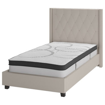 Flash Furniture Riverdale Twin Platform Bed Set, Beige, HG-BM10-33-GG