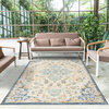 Melody Ivory/Blue Classic Medallion Reversible Indoor/Outdoor Rug 7'10" x 9'10"