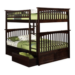 Columbia Full over Full Bunk Bed with Drawers in Antique Walnut - Bunk Beds