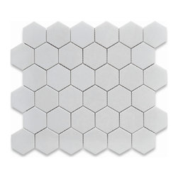 Stone Center Corp - Thassos White Marble Hexagon Mosaic Tile 2 inch Polished, 1 sheet - Wall And Floor Tile