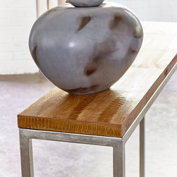 Ostrich Skin clad console with silver leaf base - Living Room Furniture