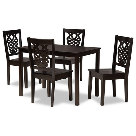 Suzi Contemporary Transitional 5-Piece Dining Set, Dark Brown