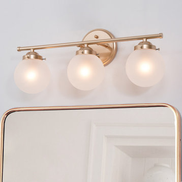LALUZ 3-Light Matte Gold with Opal Glass Modern Bathroom Vanity Light Bar
