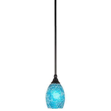 Stem 1-Light Pendant with Hang Straight Swivel, Matte Black/Turquoise Fusion