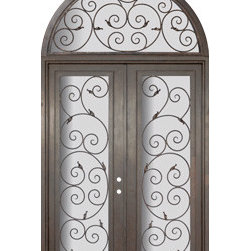 Orvieto 72x96 Wrought Iron Steel Double Door and Half Round Transom - Front Doors