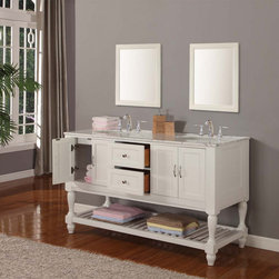 Janison 60" Vintage Double bathroom Vanity Sink White Finish Set - Bathroom Vanities And Sink Consoles