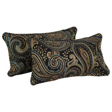 18" Double-Corded Jacquard Chenille Throw Pillows, Set of 2, Black Paisley