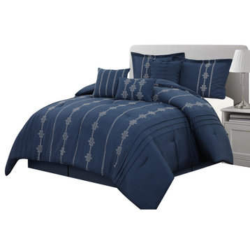 Lisaveta 7-Piece Comforter Set, Navy, King