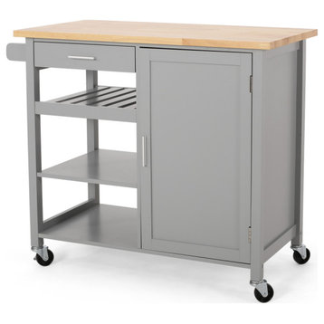 Finnley Kitchen Cart With Wheels, Natural, Gray