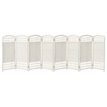 3 ft. Short Fiber Weave Room Divider White 8 Panels