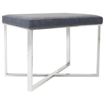 Pasargad Home Luxe Collection Faux Leather Stool, Grey