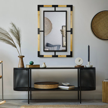 Floating Wall Mirror with Wood and Metal Accent Frame Home Décor
