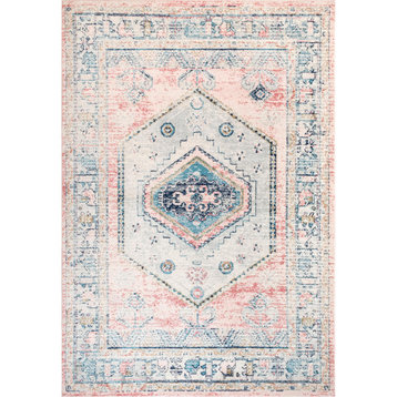 nuLOOM Chase Faded Vintage Medallion Transitional Area Rug, Light Pink 8'x10'