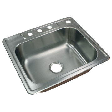 Transolid Classic 25"x22 1/64"x9" Single Drop-in SS Kitchen Sink, 4 Holes