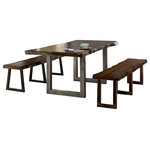 Hillsdale Furniture - Hillsdale Emerson 3-Piece Rectangle Dining Set With Two Benches - The Hillsdale Furniture Emerson 3-Piece Rectangular Dining Set is the perfect combination of rustic style with industrial and farmhouse design. Both the table and two included benches feature Gray Sheesham wood with a manufactured live edge and commanding Gray metal bases -- creating a harmonious balance of natural and man-made materials. Includes one rectangular wood dining table and two wood dining benches. Assembly required.