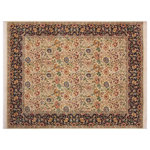 Bareens Designer Rugs - Irfan Pak Persian Daniell Beige/Blue Wool Rug - 8'1'' x 10'0'' - Designed with mesmerizing intricacy and gorgeous color palette, this hand-knotted masterpiece demonstrates the beauty and electrifying thrill of Pak Persian art. These meticulously hand-knotted Pak-Persian rug is made with pure wool and features breathtaking traditional, transitional, and tribal designs in bold luxurious color pallets. Known for their intricate designs these rugs are a reproduction of Persian rugs, made in Pakistan with unique Mughal designs. Made by master weavers using the same Persian texture, design and dying technique, we wanted to produce the most significant manifestation of Persian art, life, and culture. This rug is most famous for its exceptional quality, incredible designs, patterns, and vibrant rich color. Pak-Persian rugs made with Persian weave with high knot counts, which enables the high intricacy and detail found in the patterns are also referred to as "State of art", each color adds a rich beautiful detail in the artwork of this rug. The design, color, and beautiful chromatic composition with a vibrant sheen with intricate designs, exude beauty, elegance, and quality make this rug a masterpiece of its own.