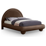 Meridian Furniture - Madrid Upholstered Bed, Brown, Full, Velvet - Transform your bedroom with the bold and sophisticated charm of the Madrid brown velvet upholstered full bed. Inspired by classic Art Deco design, this bed showcases a striking arched headboard and rounded edges for a unique, sculptural look. The luxurious velvet upholstery adds a layer of softness and warmth, making it a stunning centerpiece that combines artful design with everyday comfort.