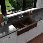 Karran USA - Karran Retrofit Farmhouse Quartz 34" Double Bowl Sink, Brown - This retrofit apron front farmhouse design with its shorter 6-1/2” apron blends function and form beautifully, and will look stunning in your kitchen. This quartz kitchen sink is designed with a shorter apron to allow it to install into a standard 36” wide sink base cabinet. The QAR-750 34-inch double bowl 50/50 split quartz apron front farmhouse design is available in a choice of 6 elegant color options to compliment any decor.