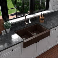 Karran Retrofit Farmhouse Quartz 34" Double Bowl Sink, Brown