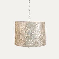Worlds Away Capiz Shell Drum Pendant - Croc Large - Pendant Lighting