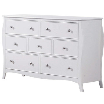 Traditional Dresser, Hardwood Construction With 7 Storage Drawers, White Finish
